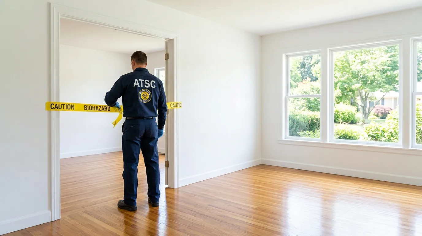 Certified biohazard cleanup crew performing Decomposition Cleanup in Mineola